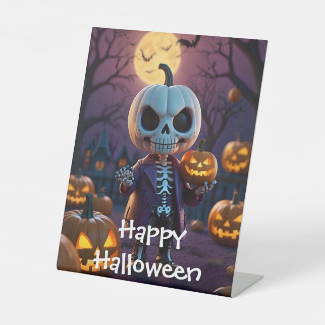 Pumpkin Patch Skeleton Companion Pedestal Sign (Front)