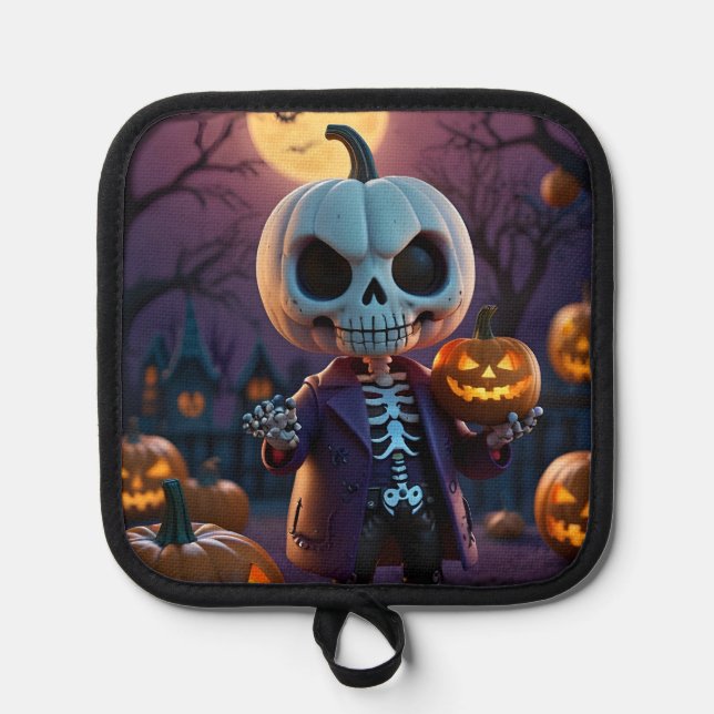 Pumpkin Patch Skeleton Companion Pot Holder (Front)