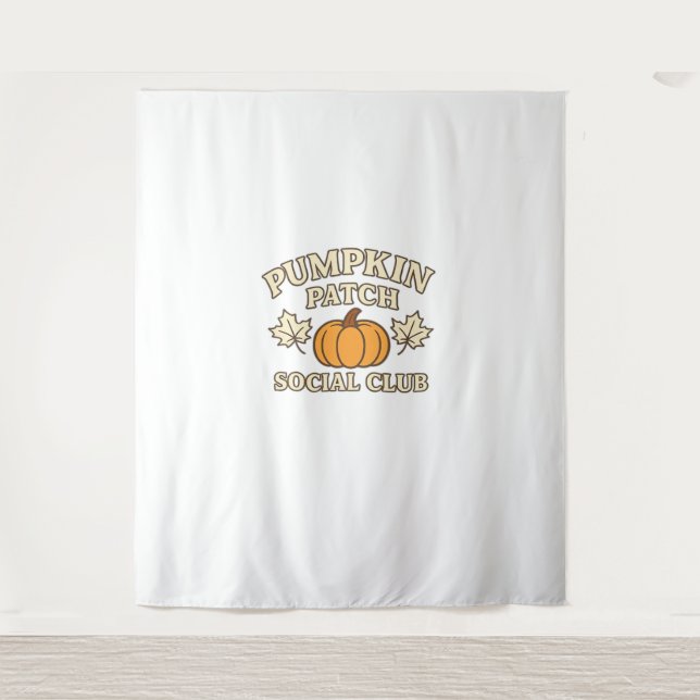 Pumpkin Patch Social Club – Cozy Autumn Aesthetic  Tapestry (Front)
