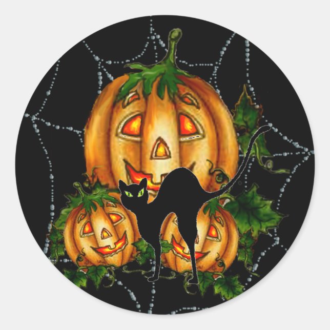 PUMPKIN PATCH & SPIDERWEB by SHARON SHARPE Classic Round Sticker (Front)