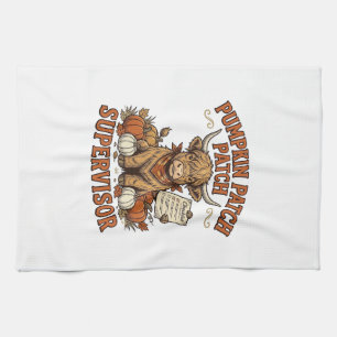 Pumpkin Patch Supervisor Highland Cow Vintage Shir Kitchen Towel