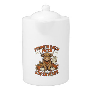 Pumpkin Patch Supervisor Highland Cow Vintage Shir Teapot