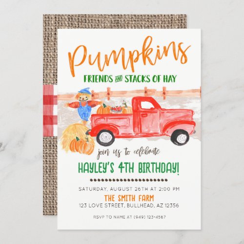 Pumpkin Patch Vintage Truck Fall Farmer Invitation