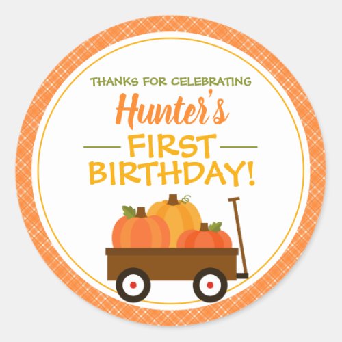 Pumpkin Patch Wagon Birthday Favor Classic Round Sticker