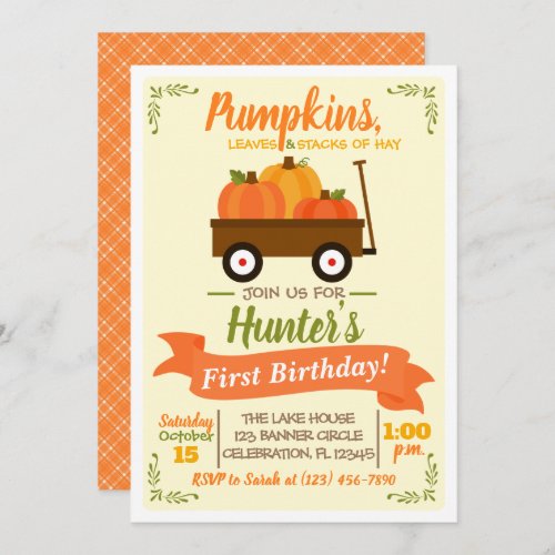 Pumpkin Patch Wagon Fall Birthday Invitation