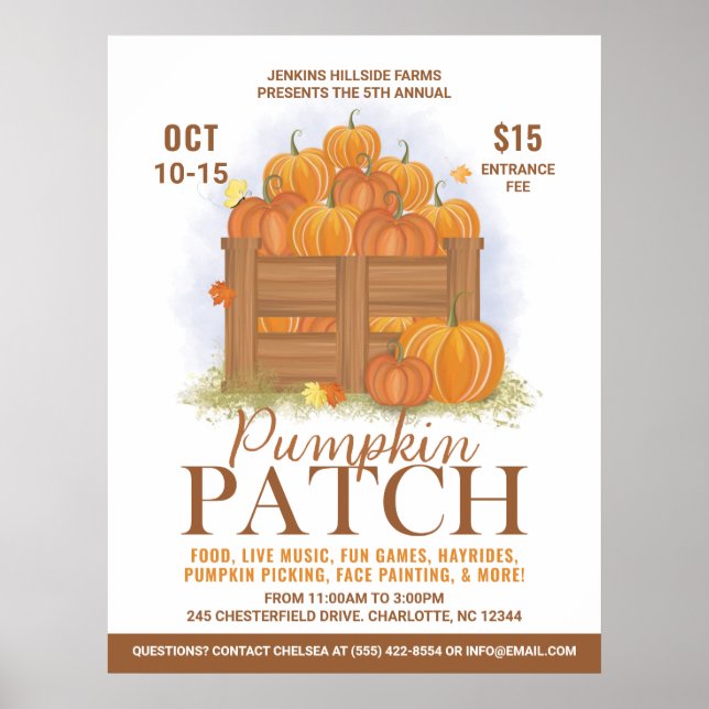 Pumpkin Patch Watercolor Pumpkins Fall Event Poster (Front)