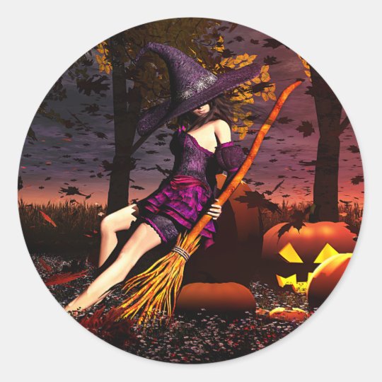 Pumpkin Patch Witch Classic Round Sticker
