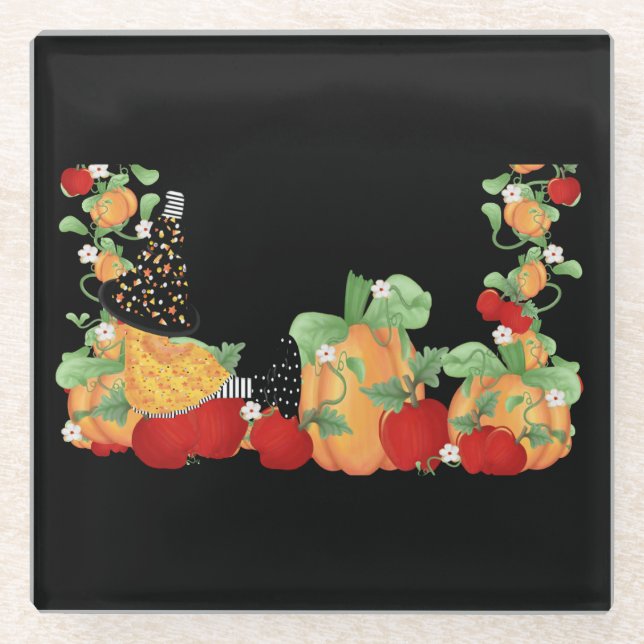 Pumpkin Patch Witch Glass Coaster (Front)