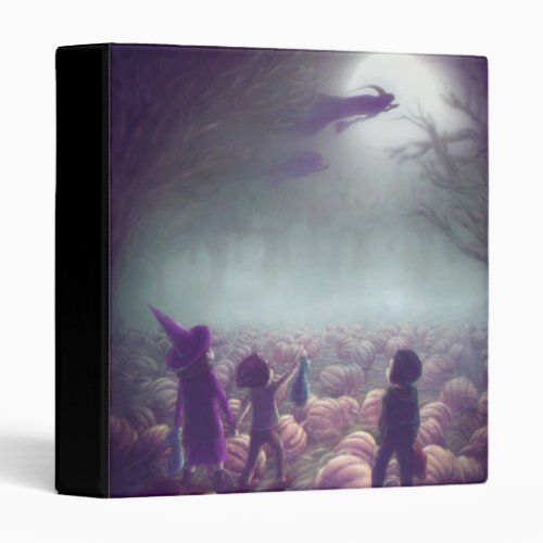 Pumpkin Patch Witches Flying Past Trick_Or_Treater 3 Ring Binder