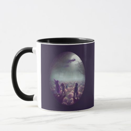 Pumpkin Patch Witches Flying Past Trick_Or_Treater Mug