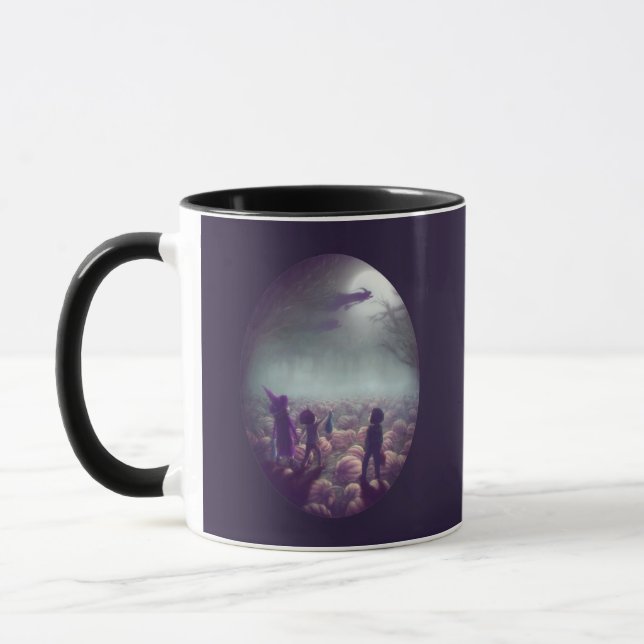 Pumpkin Patch Witches Flying Past Trick-Or-Treater Mug (Left)