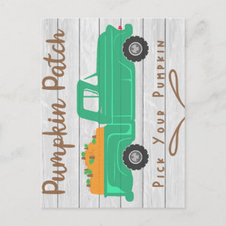 Pumpkin Patch with Farm Truck of Pumpkins for Fall Postcard