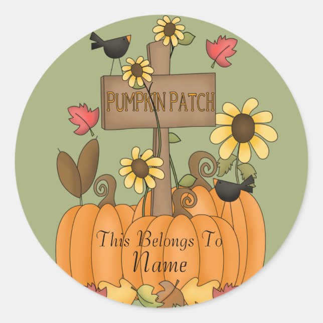 Pumpkin Patch with Name Classic Round Sticker (Front)