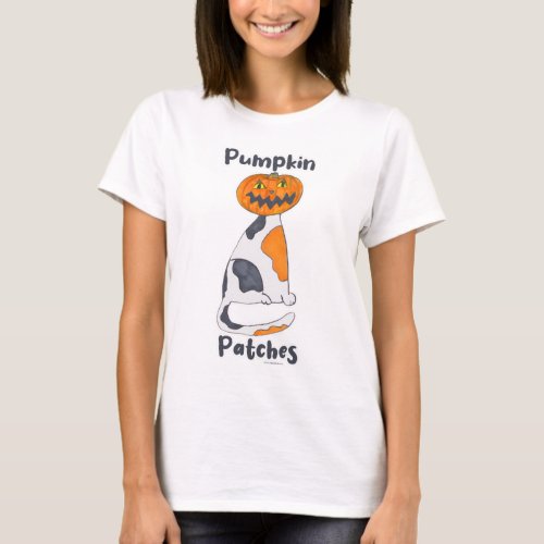 Pumpkin Patches Halloween Calico Cat Cartoon T_Shirt