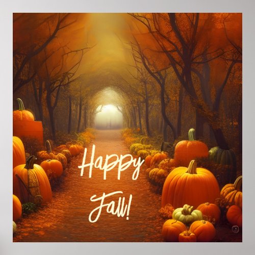 Pumpkin Path Beautiful Autumn Scene Custom  Poster