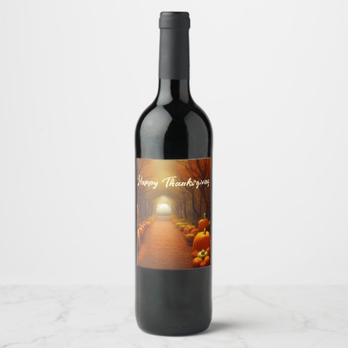 Pumpkin Path Beautiful Autumn Scene Custom  Wine Label