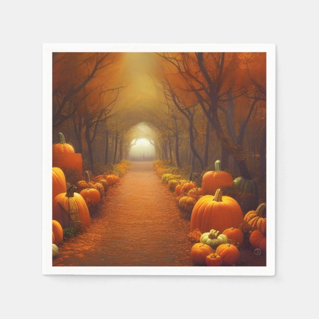 Pumpkin Path Beautiful Autumn Scene Paper Napkins (Front)