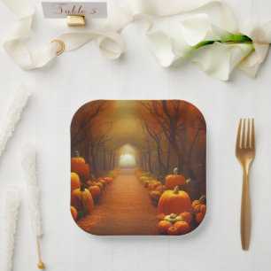 Pumpkin Path Beautiful Autumn Scene Paper Plates
