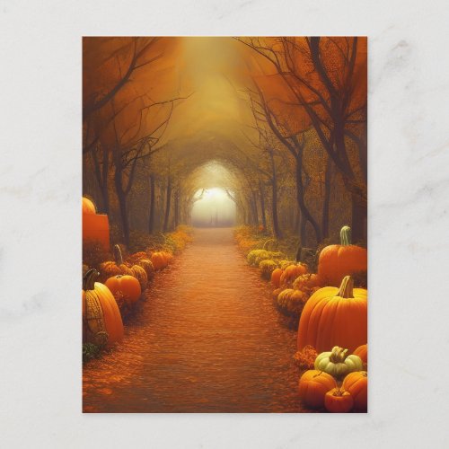 Pumpkin Path Beautiful Autumn Scene Postcard