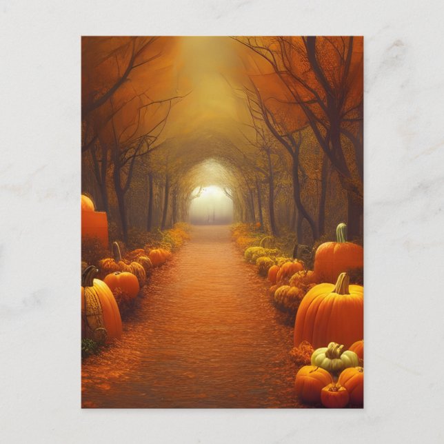 Pumpkin Path Beautiful Autumn Scene Postcard (Front)