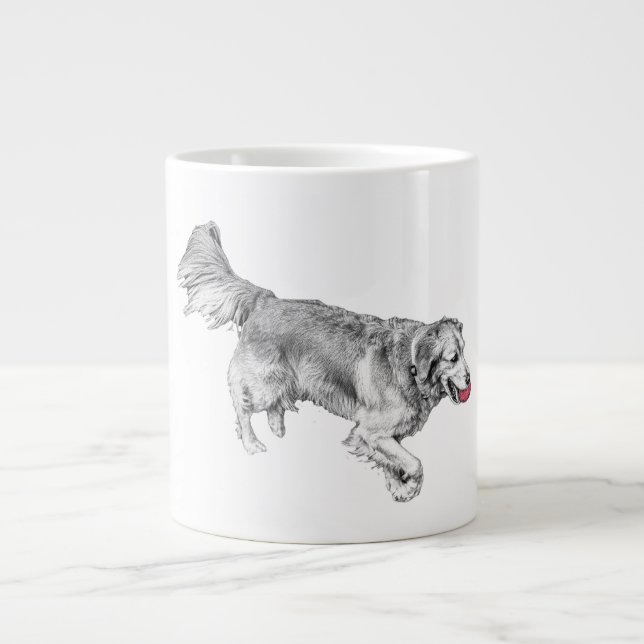 Pumpkin Path Pup with Red Ball Giant Coffee Mug (Front)