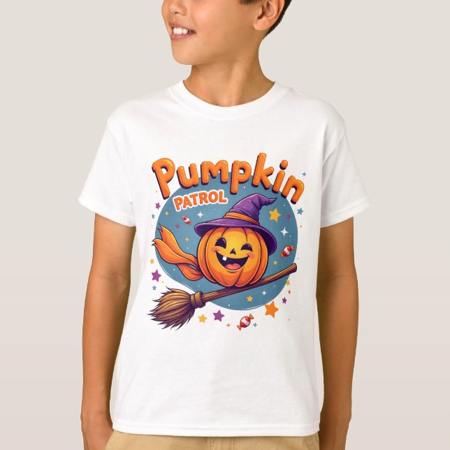 Pumpkin Patrol Flying Halloween T-Shirt (Front)