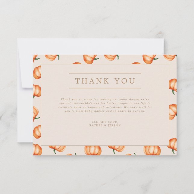 Pumpkin Pattern Fall Baby Shower |  Thank You Card (Front)