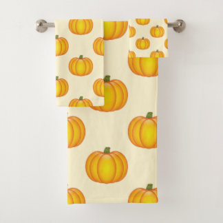 Pumpkin Pattern Fall Yellow Bath Towel Set