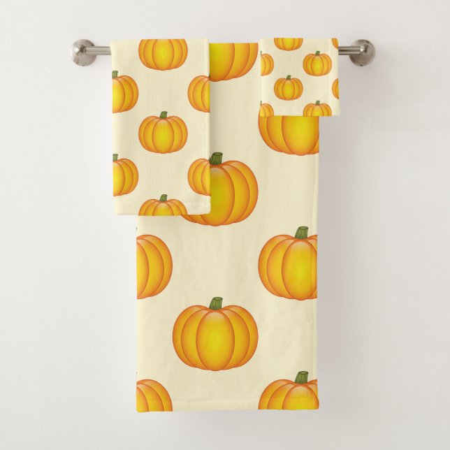 Pumpkin Pattern Fall Yellow Bath Towel Set (Insitu)