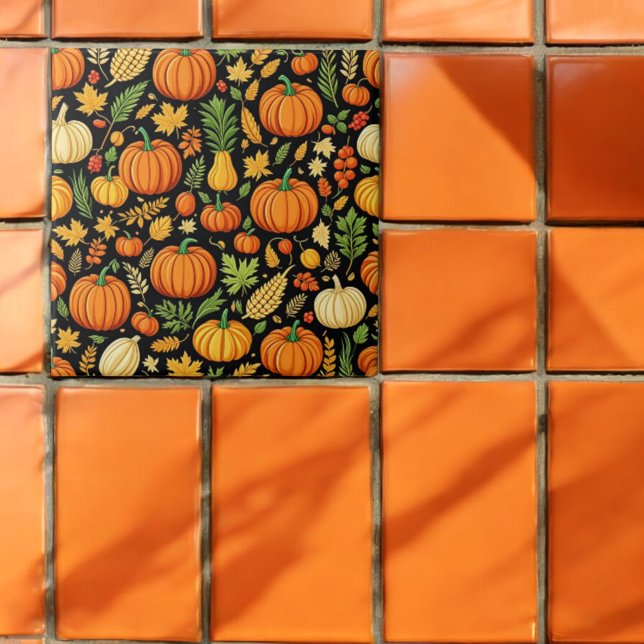 Pumpkin Pattern Harvest Day Autumn Ceramic Tile (Creator Uploaded)