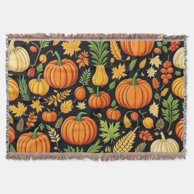 Pumpkin Pattern Harvest Day Autumn Fleece Blanket  (Front)