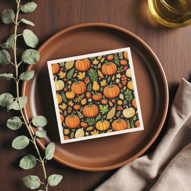 Pumpkin Pattern Harvest Day Autumn  Napkins (Pumpkin Pattern Harvest Day Autumn Napkins)