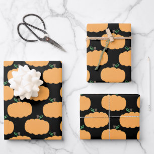 Pumpkin Pattern On Black Wrapping Paper Sheets