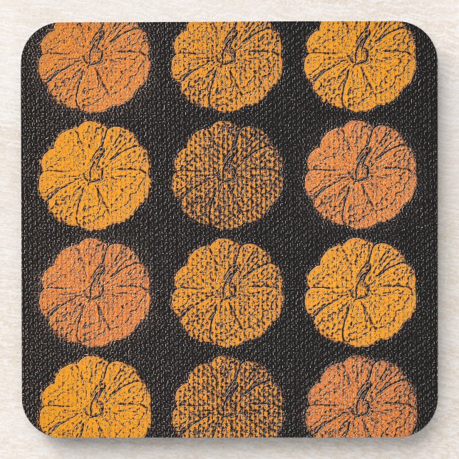 Pumpkin Pattern Orange Beverage Coaster (Front)
