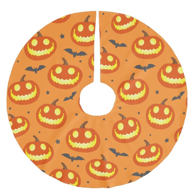Pumpkin Pattern Orange Fall Brushed Polyester Tree Skirt (Front)