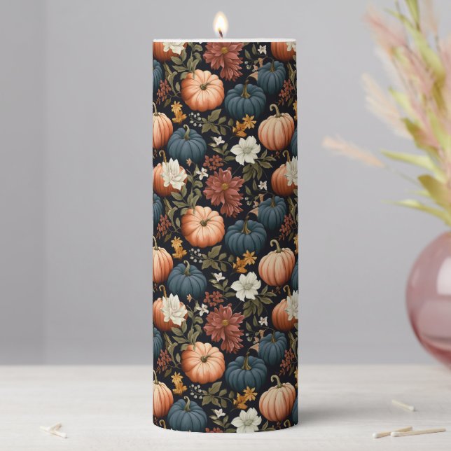 Pumpkin Pattern Pillar Candle (In Situ)