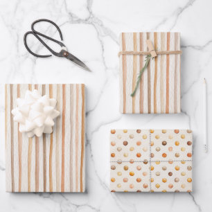 Pumpkin Peach Cream Latte Brown Stripes Birthday Wrapping Paper Sheets
