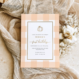 Pumpkin Peach Gingham Birthday Foil Invitation