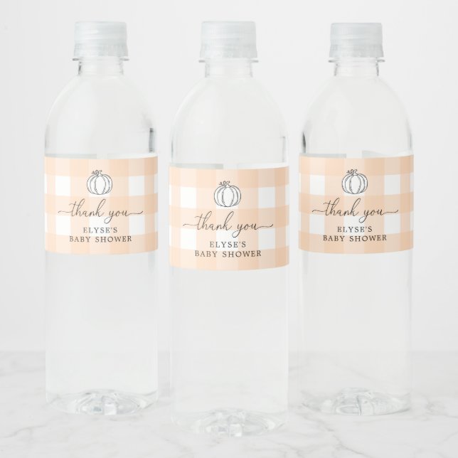 Pumpkin Peach Gingham Thank You Favor Water Bottle Water Bottle Label (Bottles)