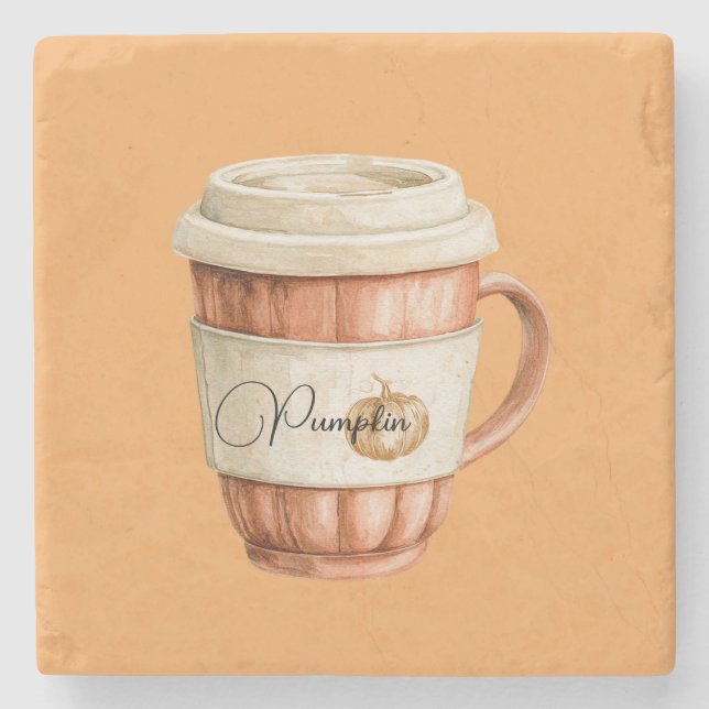 Pumpkin Peach Latte Cup Stone Coaster (Front)