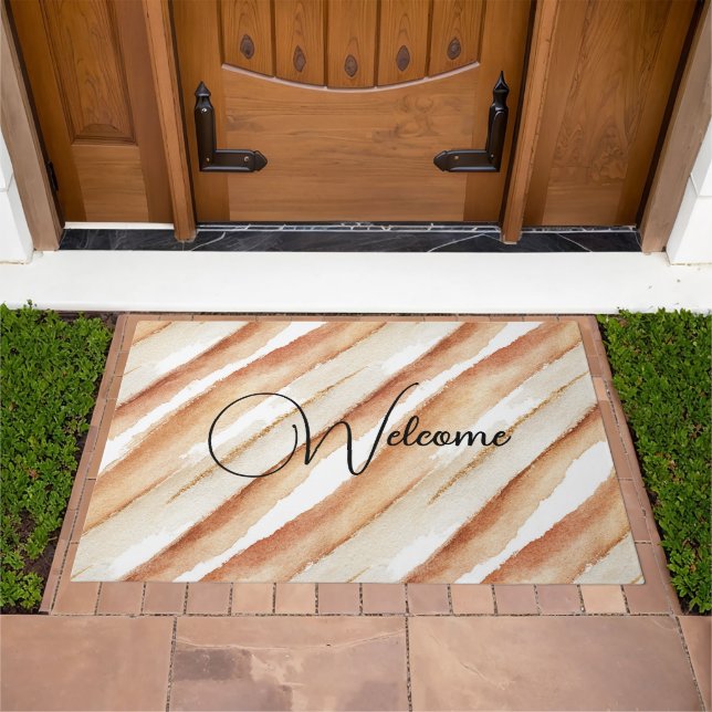 Pumpkin Peach Latte Stripes   Doormat (Outdoor)