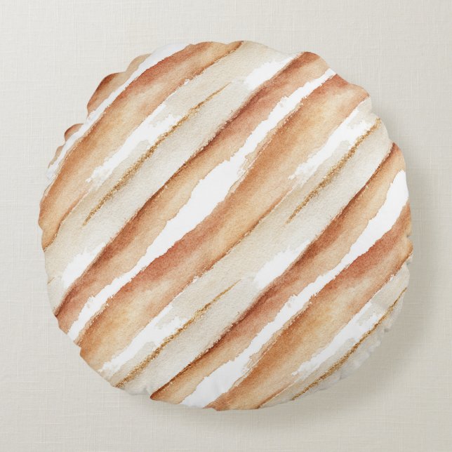 Pumpkin Peach Latte Stripes   Round Pillow (Front)