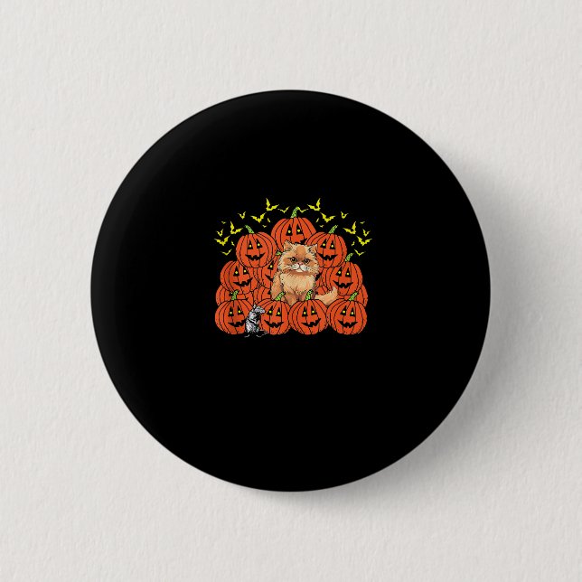 Pumpkin Persian Cat Halloween Kitten Jack O Lanter Button (Front)