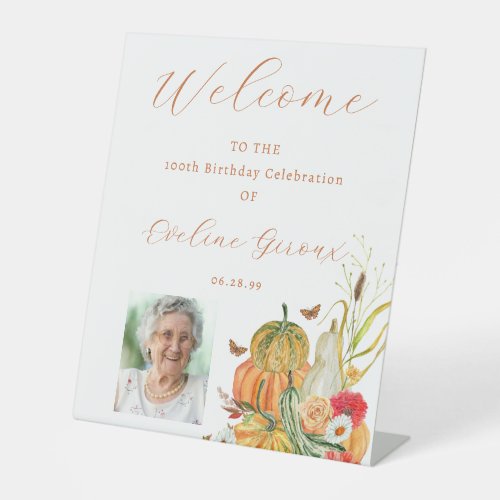 Pumpkin Photo 100th Birthday Fall Welcome Sign