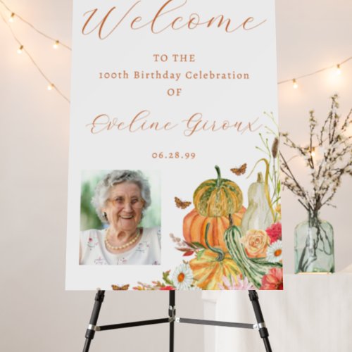 Pumpkin Photo 100th Birthday Fall Welcome Sign