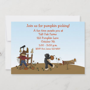 Pumpkin Picking Cat Invitation