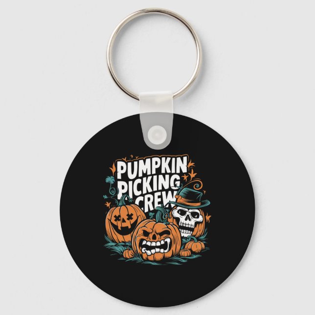 Pumpkin Picking Crew Funny Pumpkin Patch Halloween Keychain (Front)