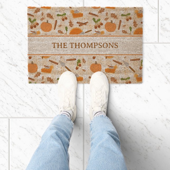 Pumpkin Pie Autumn Fall Pattern Fiber Doormat (Insitu)