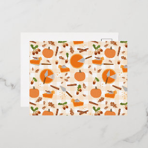 Pumpkin Pie Autumn Fall Pattern Foil Holiday Postcard