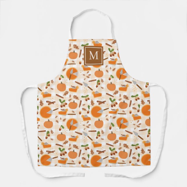 Pumpkin Pie Autumn Fall Pattern Monogram Initial Apron (Front)